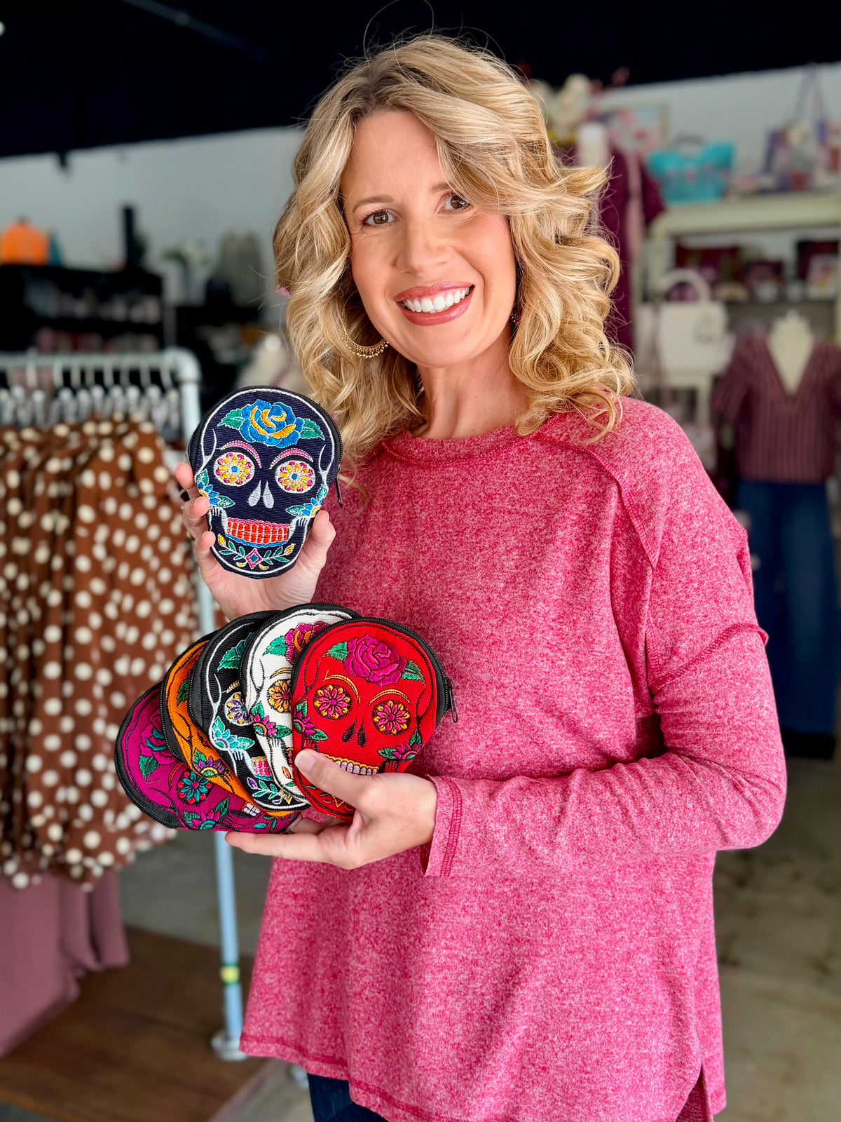 Sugar Skull Embroidered Coin Pouch