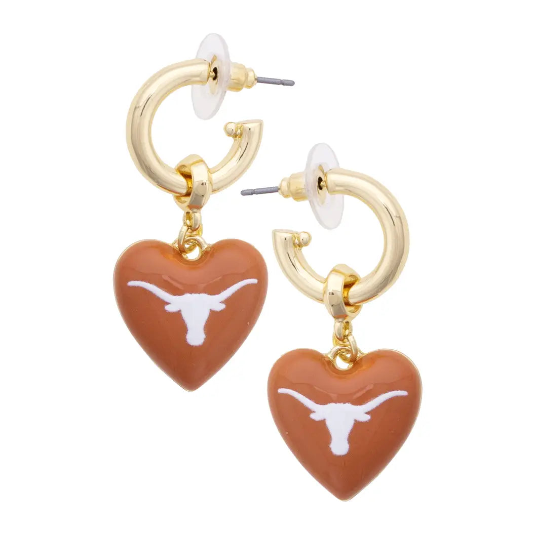Longhorns Heart Drop Earrings