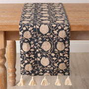 Navy Floral with Tassels Table Runner