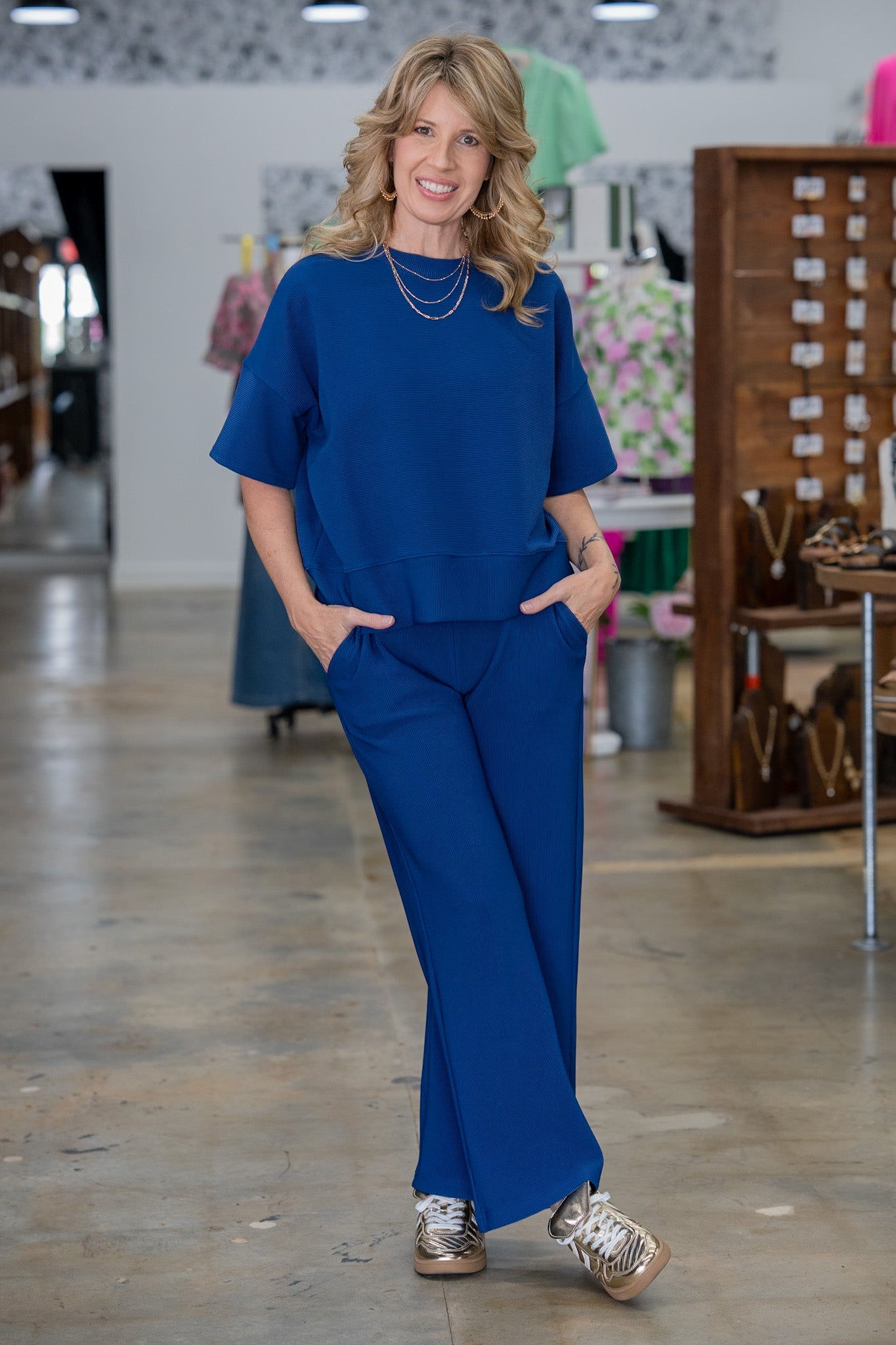 Ribbed Revival Navy Pant Set