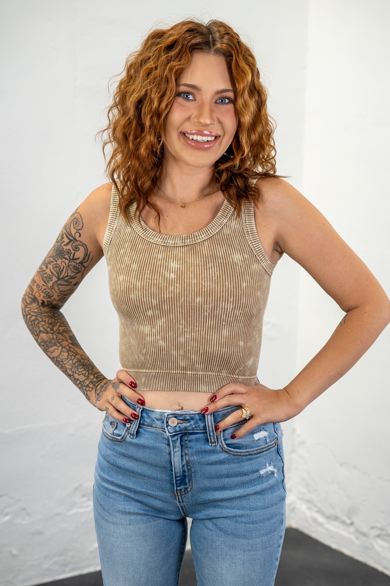 Britt Camel Ribbed Crop Top