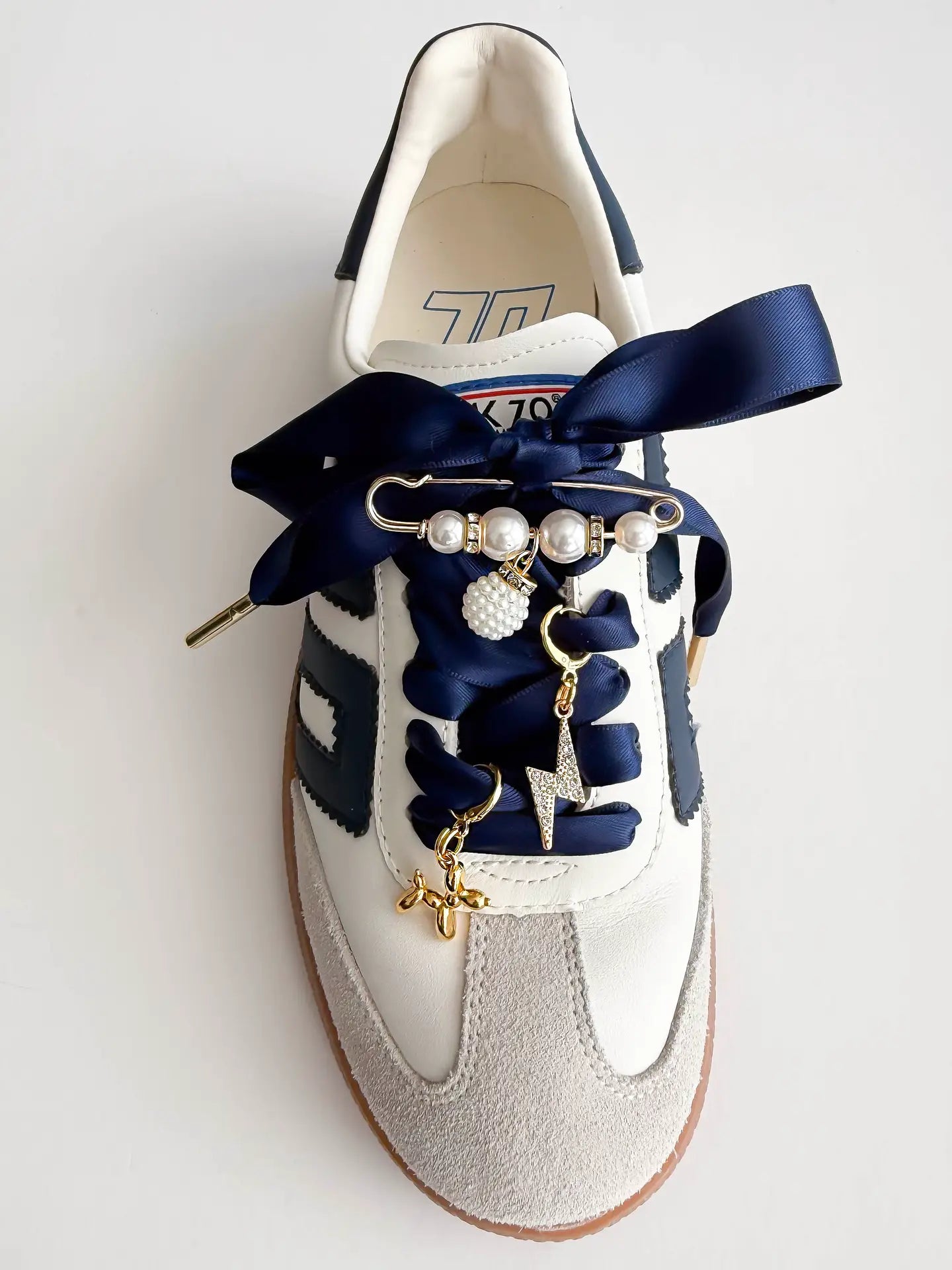 Navy Shoe Charm & Ribbon Laces Set