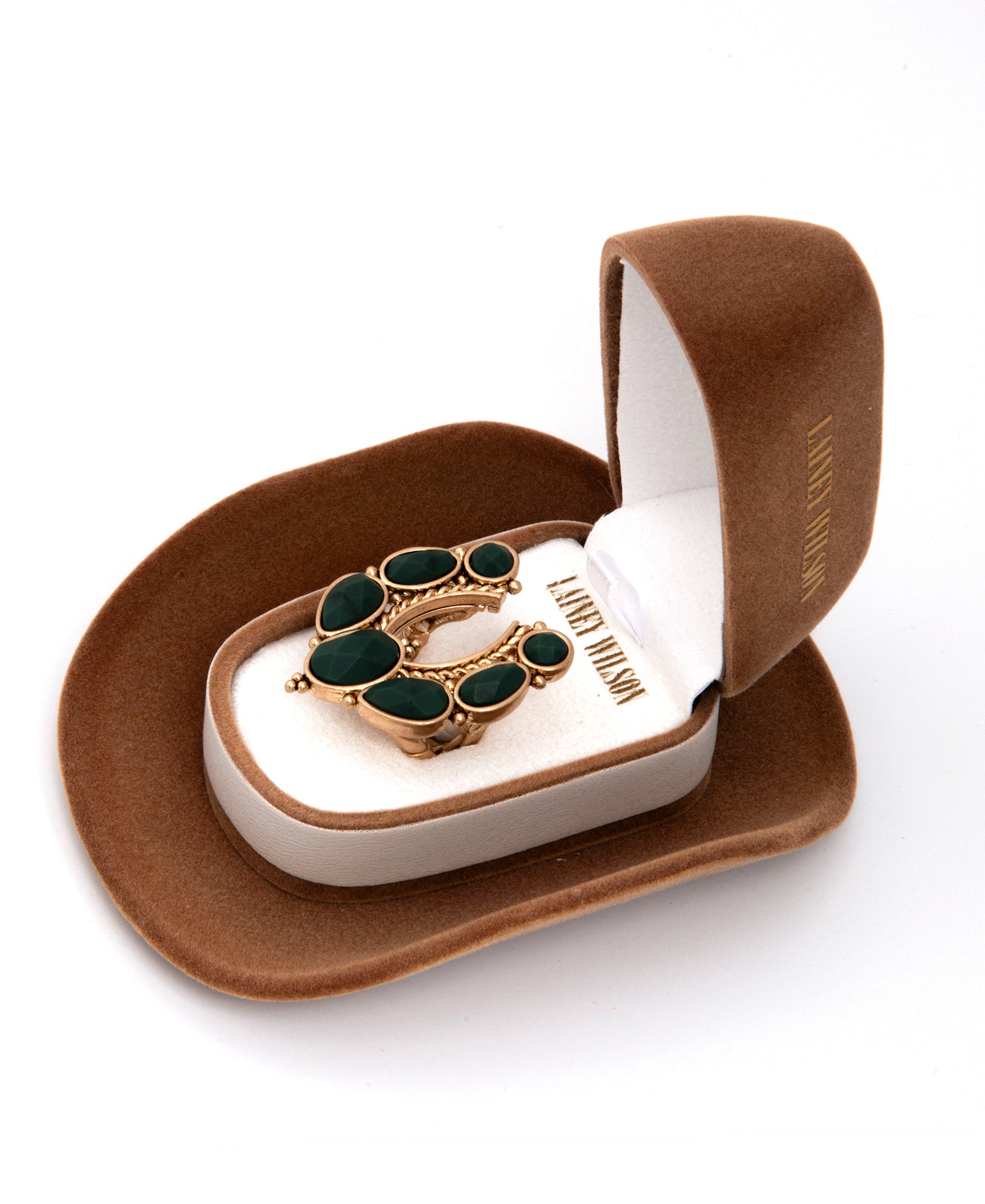 Green Stone Horseshoe Ring