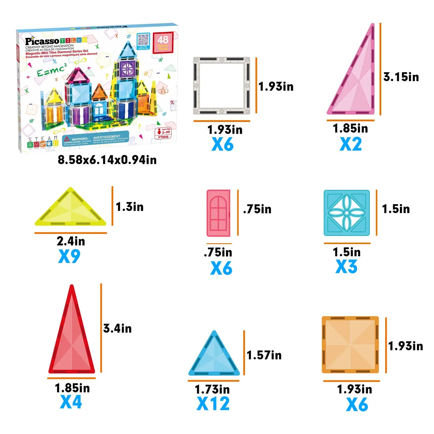 48 Pieces Travel Size Magnetic Tiles Set