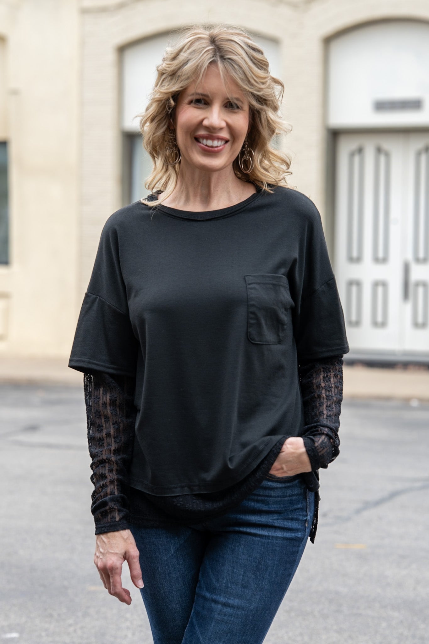Cynthia Black Lace Sleeve Top