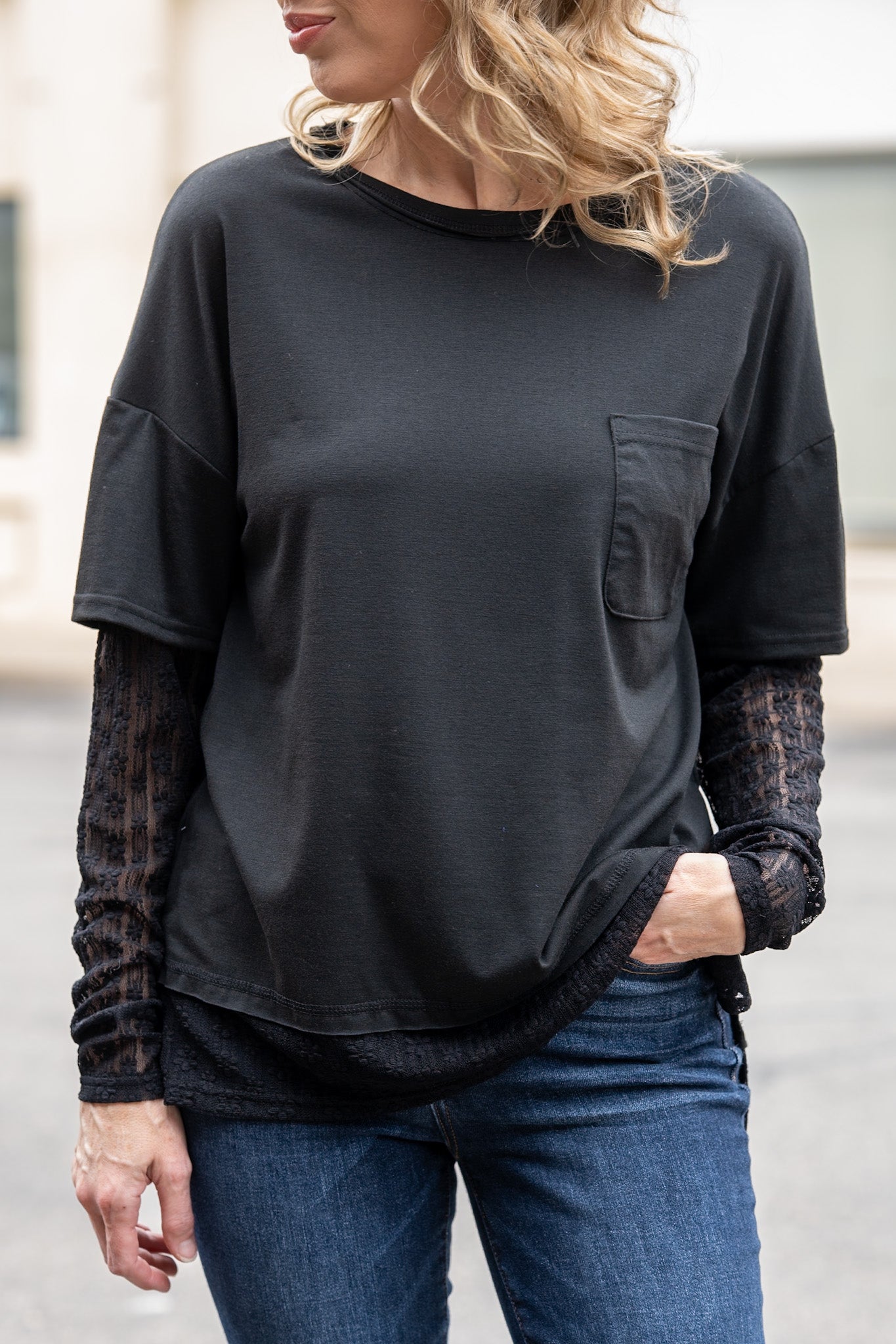 Cynthia Black Lace Sleeve Top