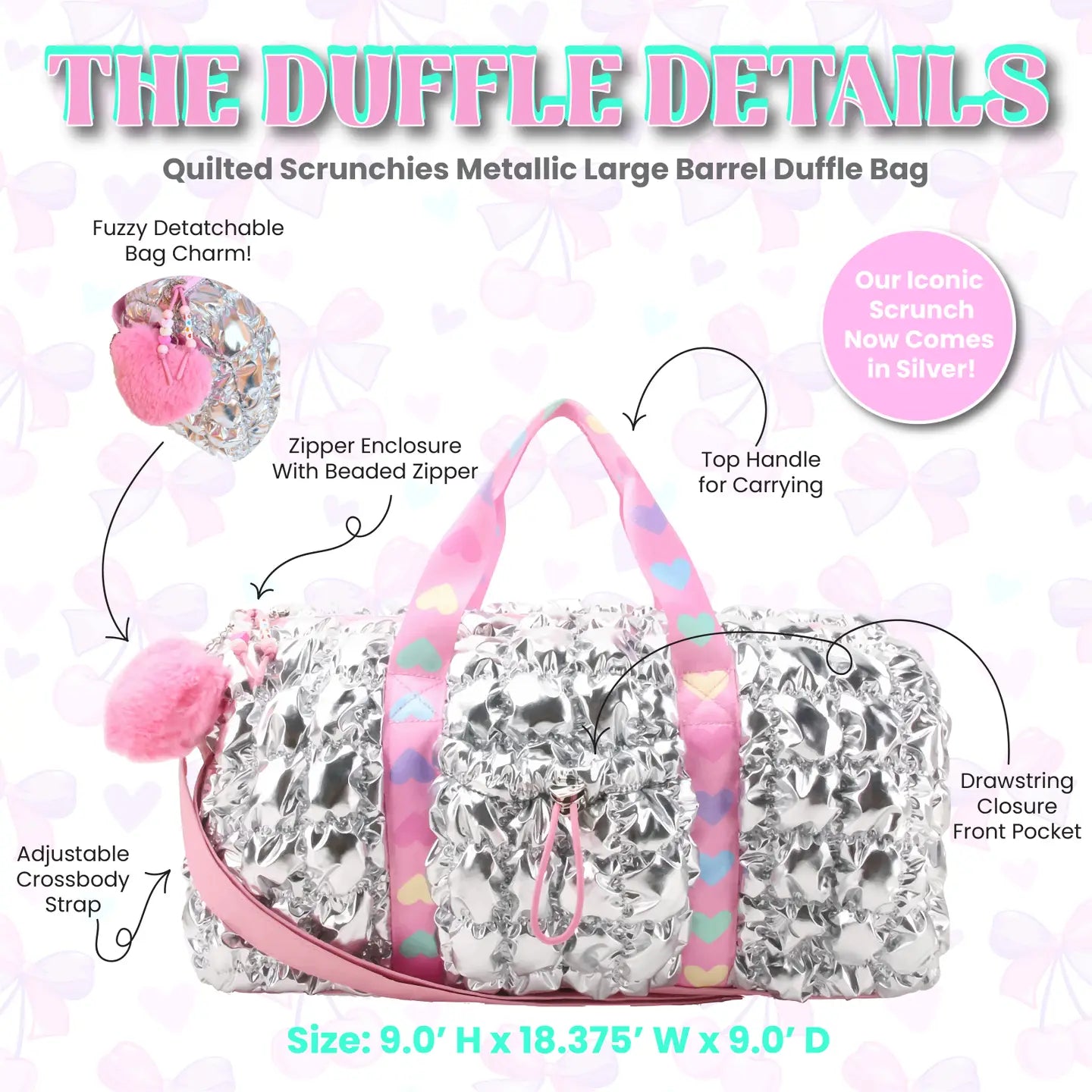 Silver Scrunchies Quilted Duffel Bag