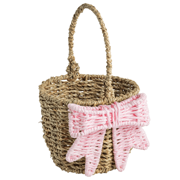 Pink and White Woven Bow Easter Basket