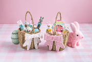 Pink and White Woven Bow Easter Basket