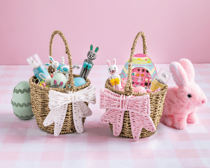 Pink and White Woven Bow Easter Basket