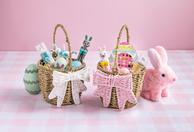 Pink and White Woven Bow Easter Basket