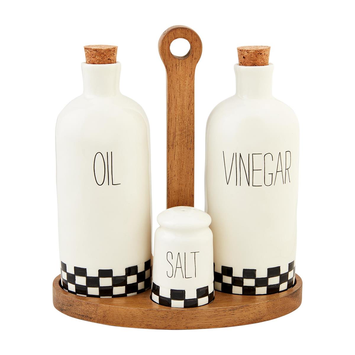 Checkered Oil/Vinegar Caddy Set