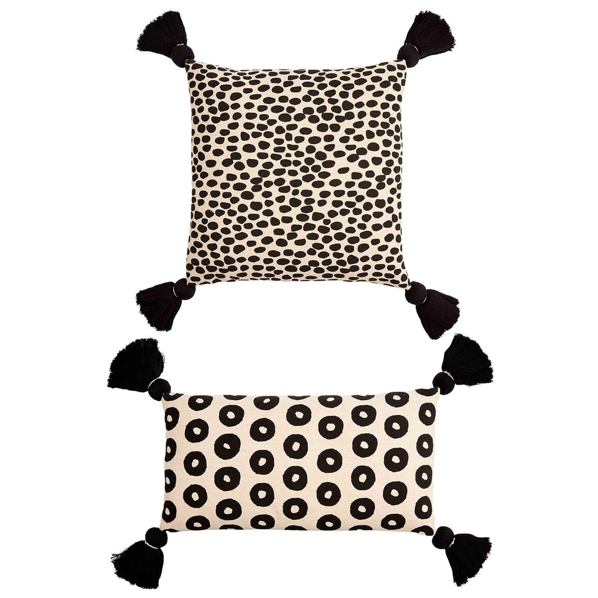 Black & Cream Dot Tassel Pillows