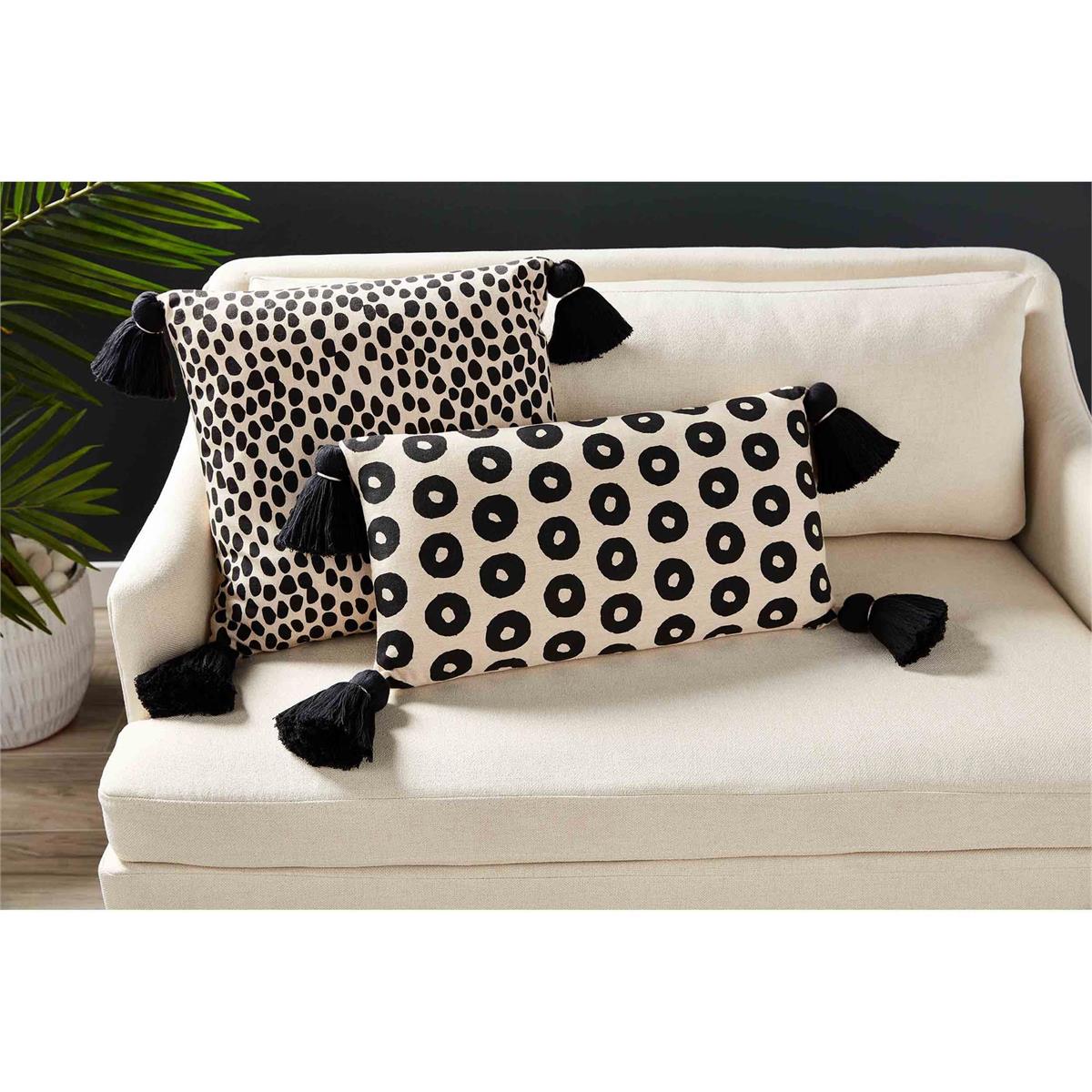 Black & Cream Dot Tassel Pillows