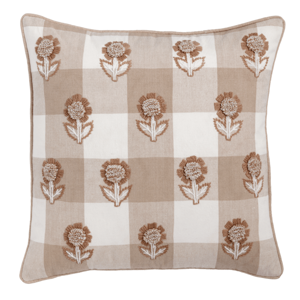Buffalo Check Floral Embroidered Pillow