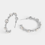 Silver Pearl Studded Hoops