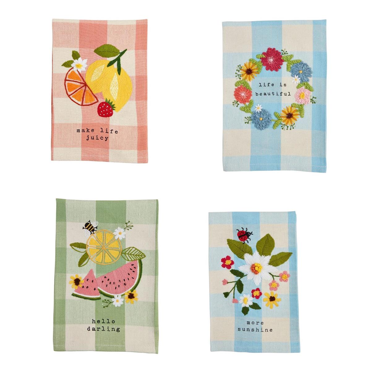 Floral Check Embroidered Towels