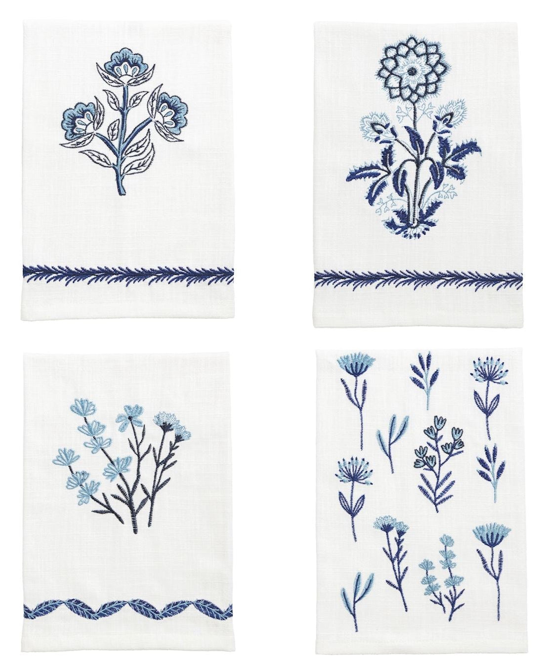 Blue Floral Embroidered Towels