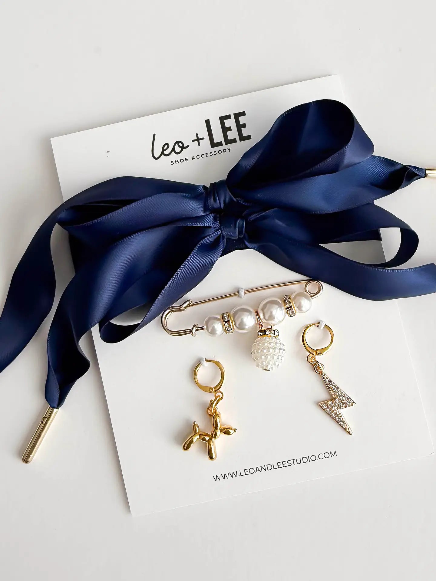Navy Shoe Charm & Ribbon Laces Set