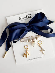 Navy Shoe Charm & Ribbon Laces Set