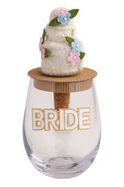 Bride Beaded Wine Glass & Bottle Topper Set