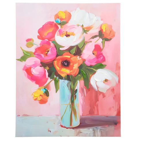 Pink Florals In Vase Canvas