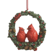 Merry Redbirds In Wreath Ornament