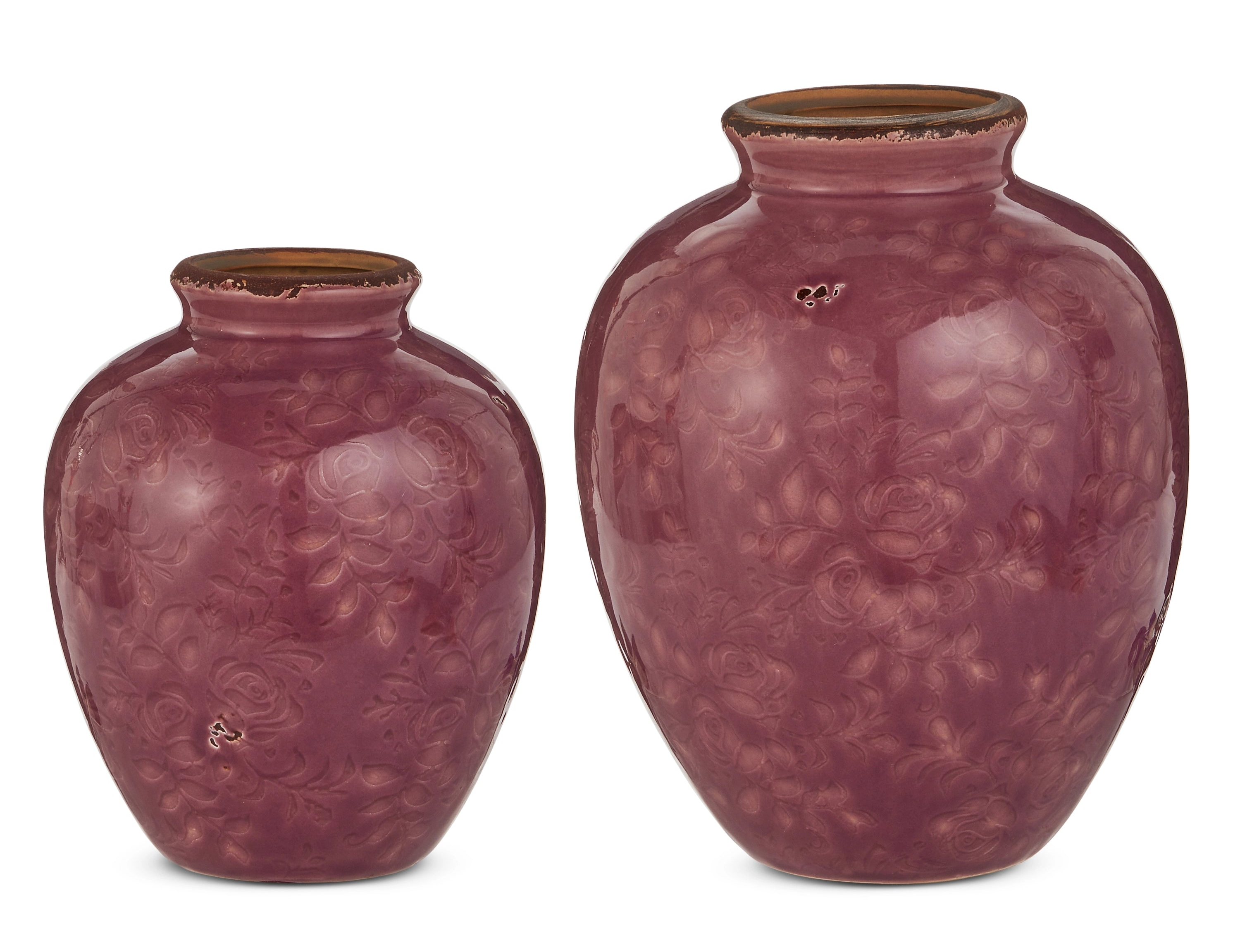 Dark Pink Debossed Floral Vase