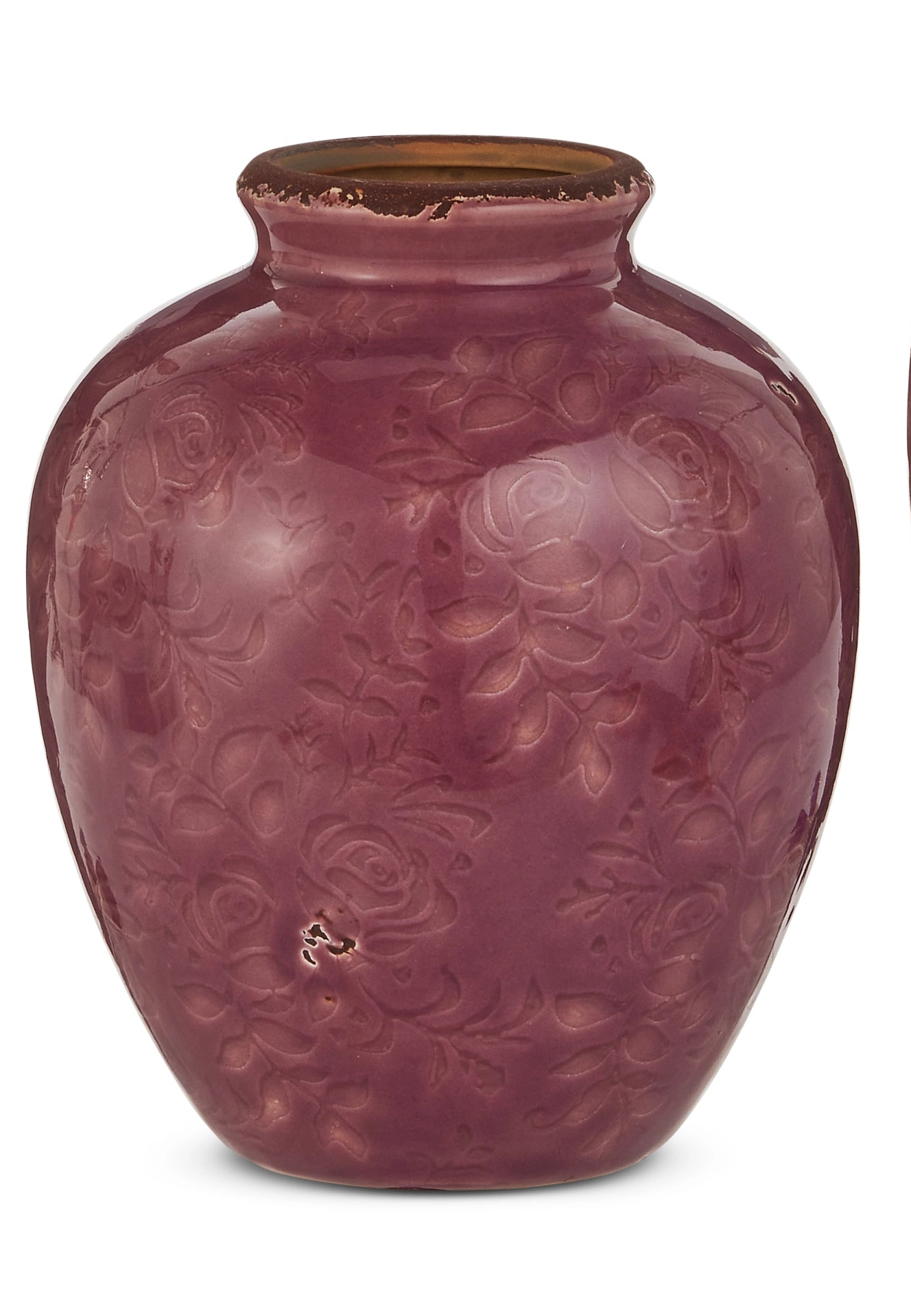 Dark Pink Debossed Floral Vase