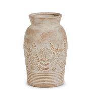 12" Whitewash Floral Embossed Vase