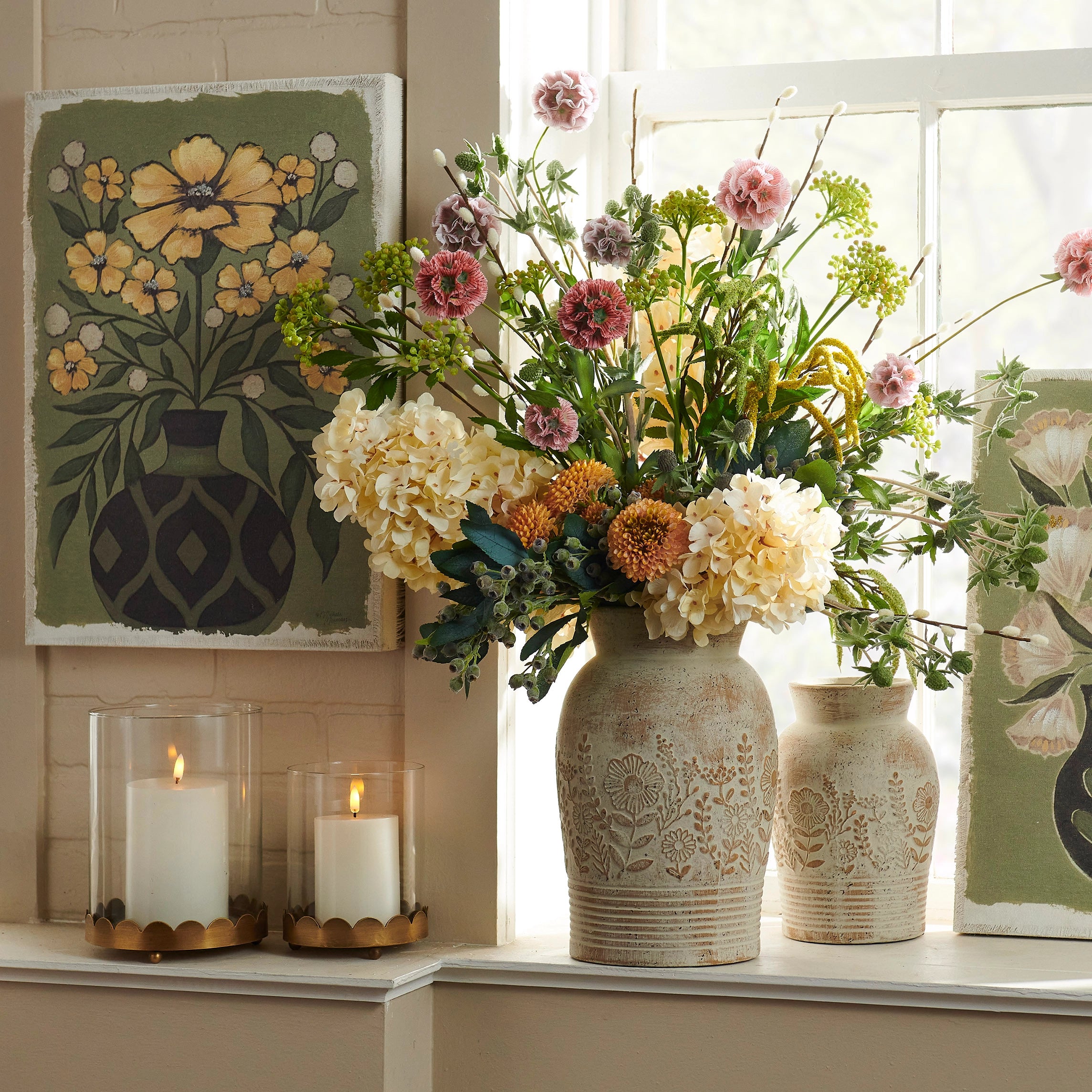 9" Whitewash Floral Embossed Vase