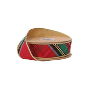 1 1/2" Wired Christmas Plaid Ribbon w/ Metallic Gold Backing