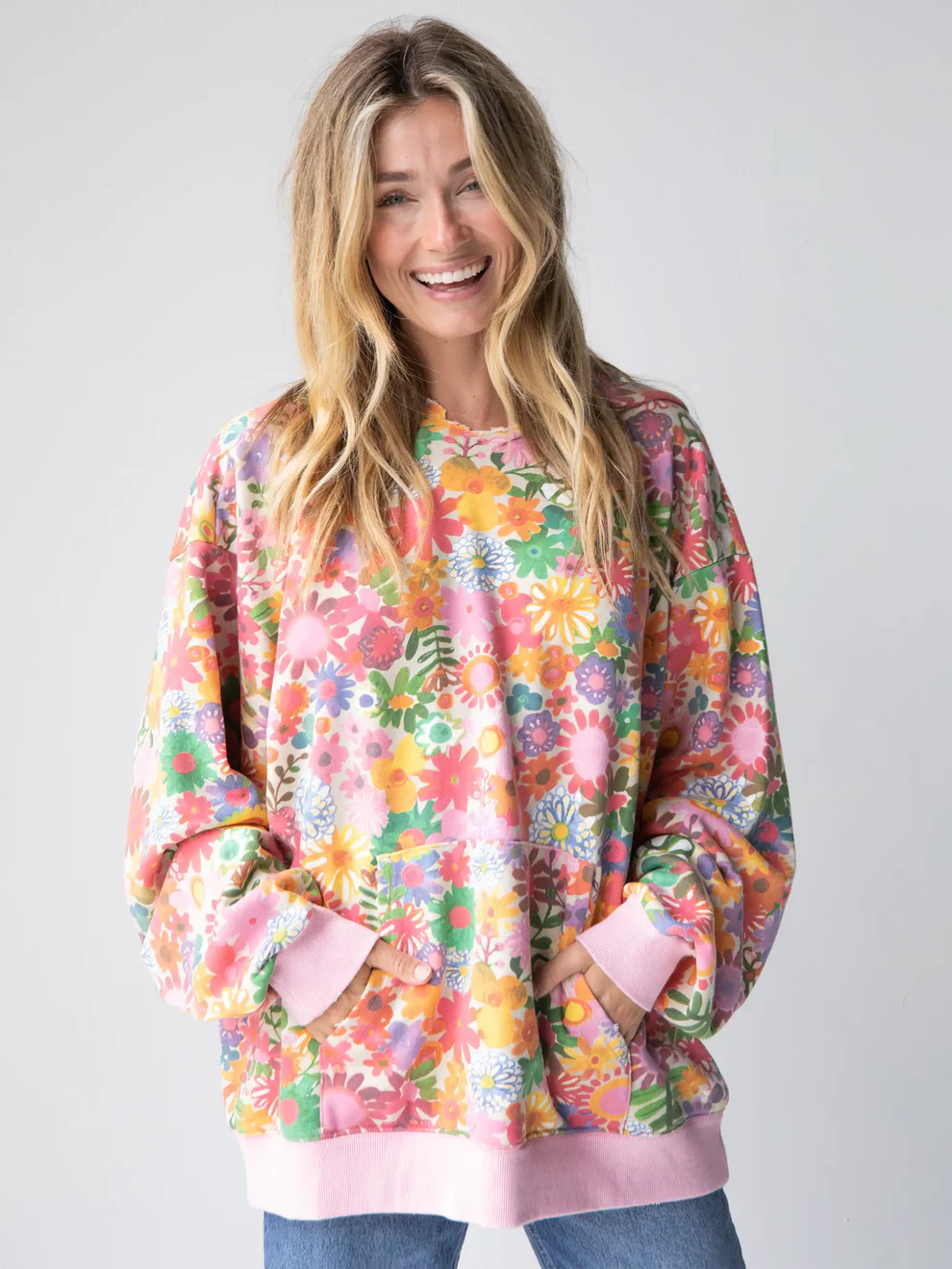 Rainbow Floral Oversized Hoodie