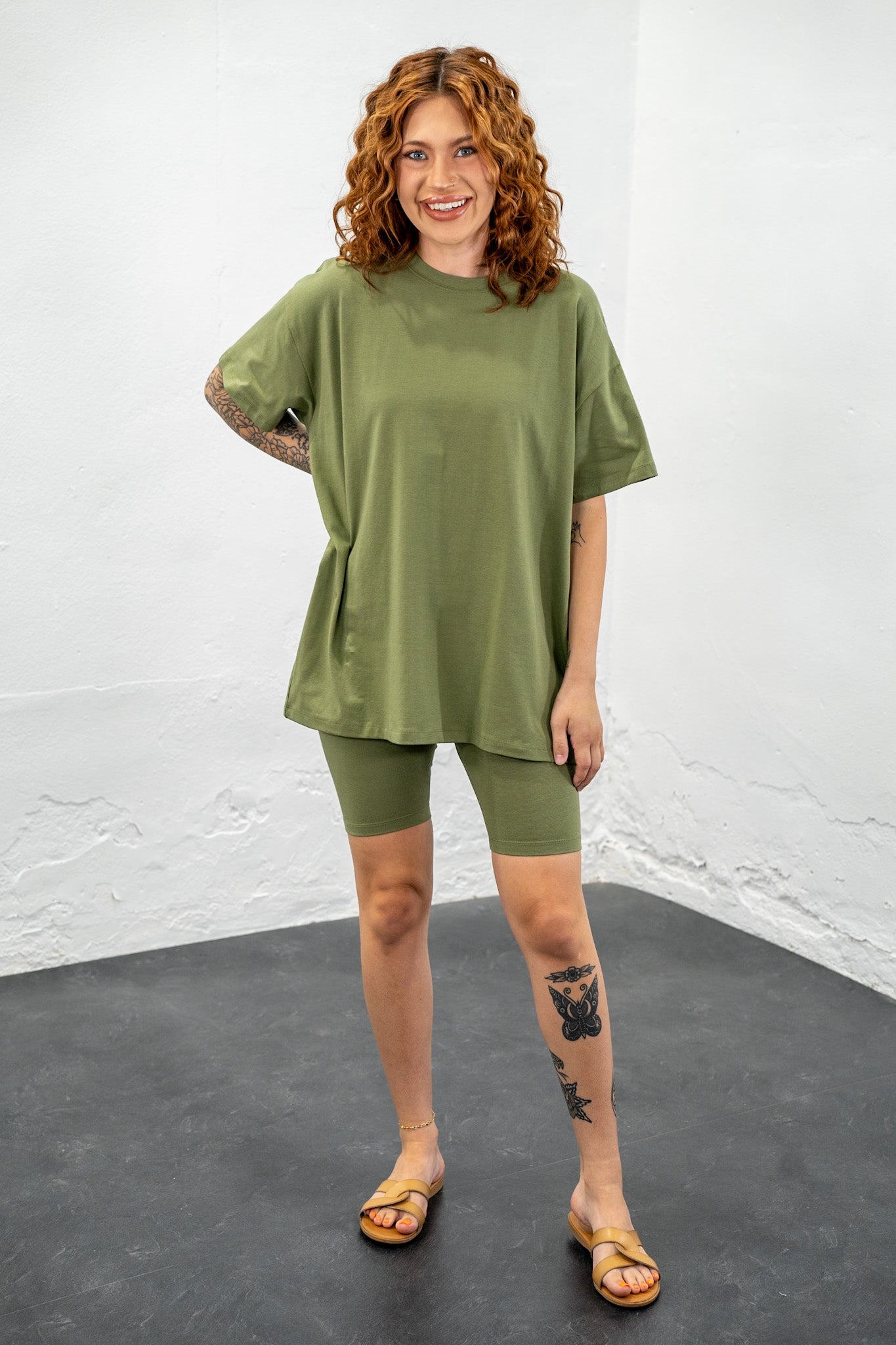 Everyday Comfort Light Olive Biker Short Set