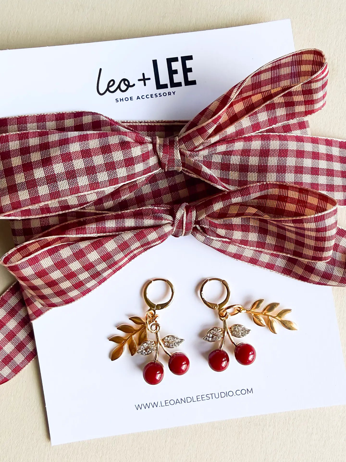 Maroon Gingham & Cherries Shoe Charm & Laces Set
