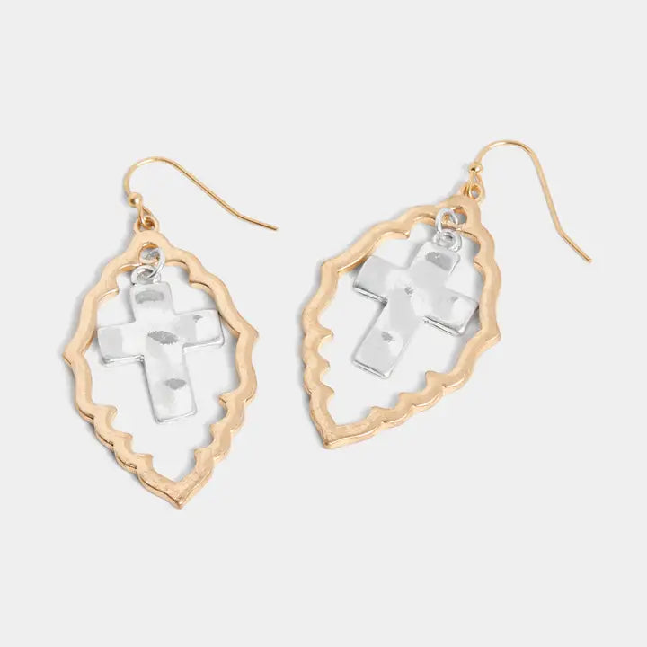 Cross Mixed Metal Earrings