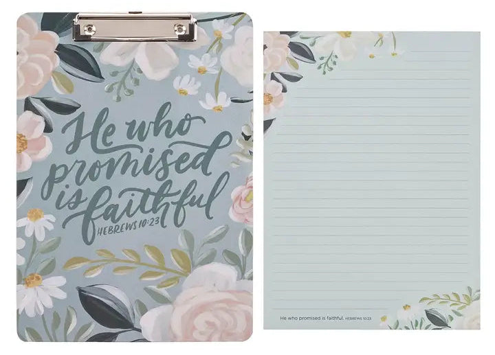 Clipboard W/Pad Floral He Who Promised Is Faithful Heb 10:23