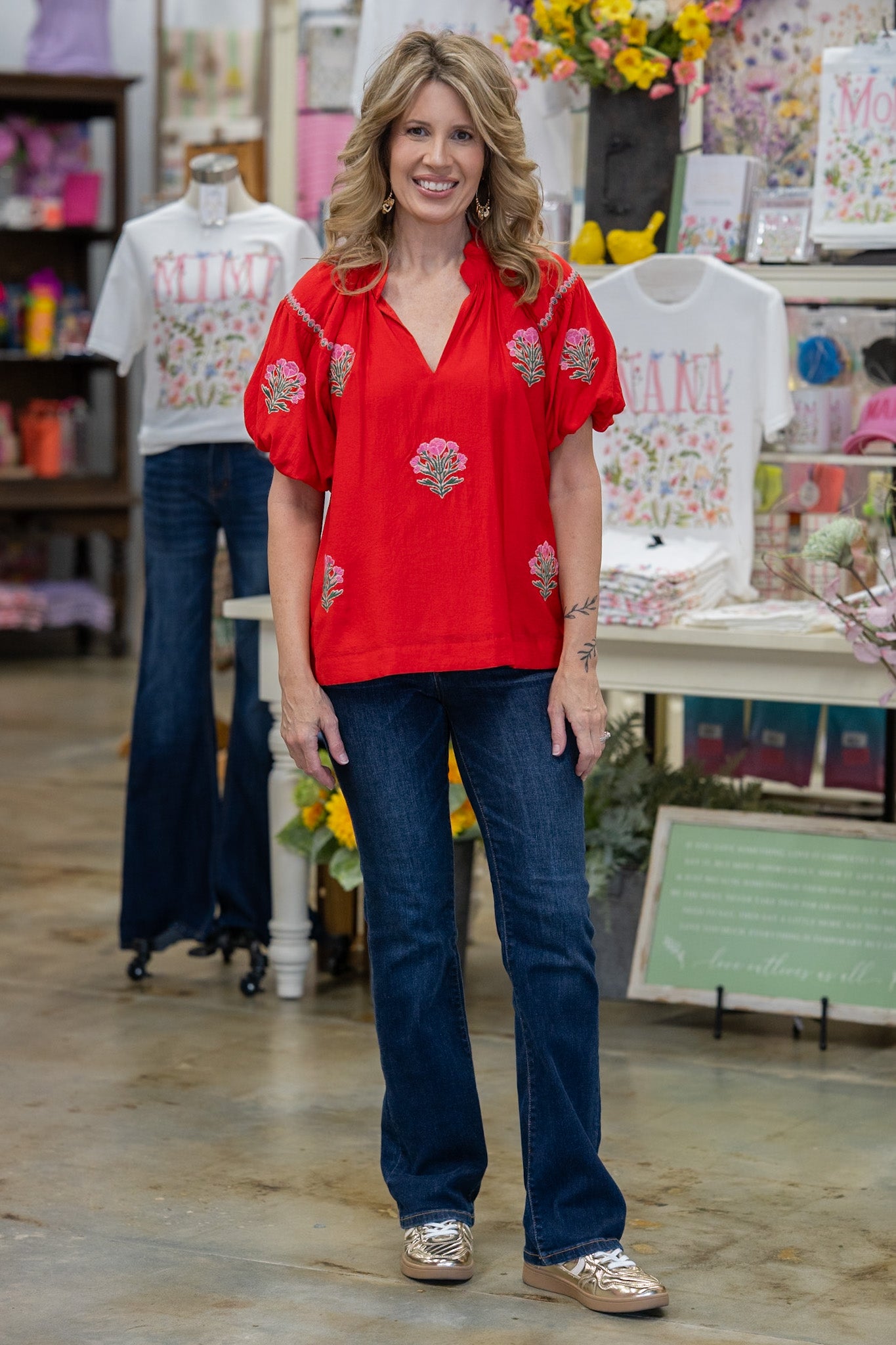 Serenity Red Embroidered Top