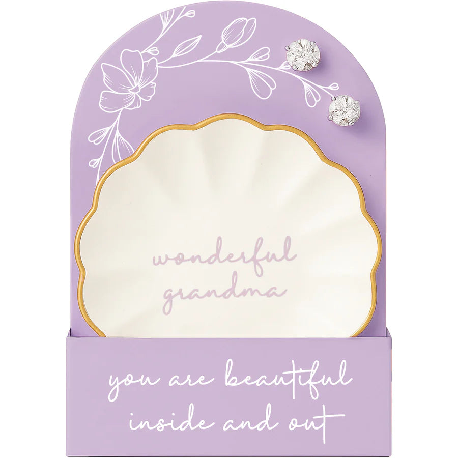 Wonderful Grandma Trinket Dish & Stud Earring Set