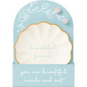 Beautiful Friend Trinket Dish & Stud Earring Set