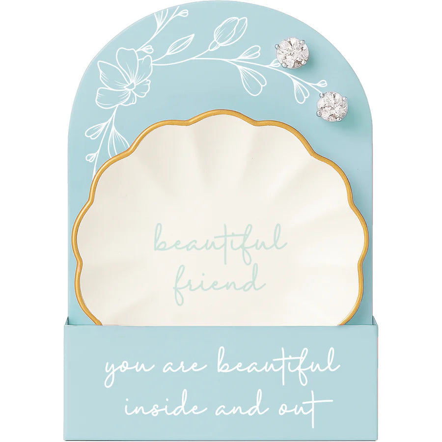 Beautiful Friend Trinket Dish & Stud Earring Set