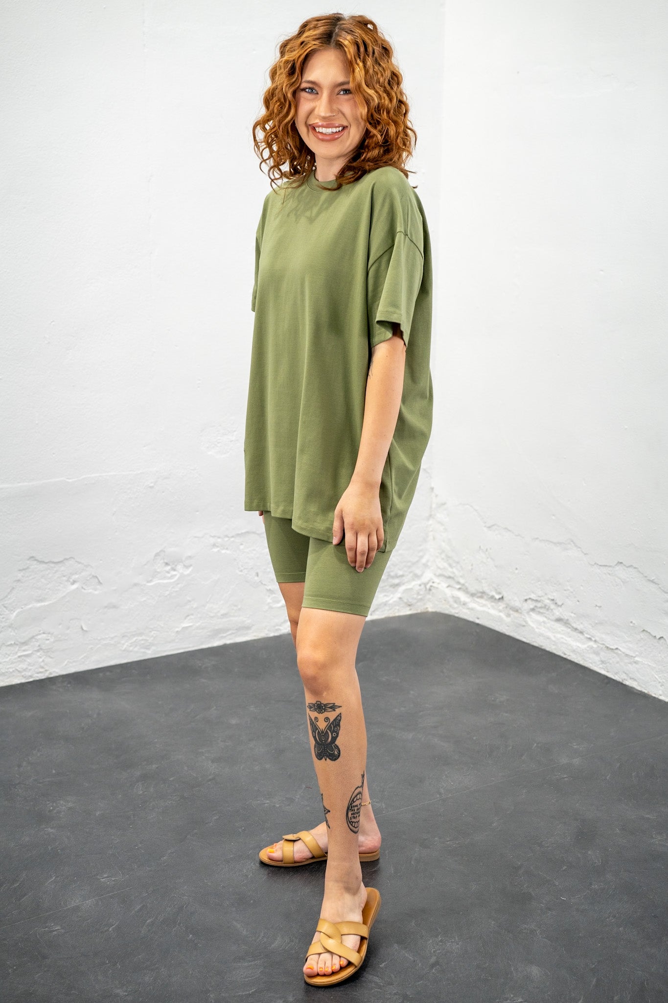 Everyday Comfort Light Olive Biker Short Set