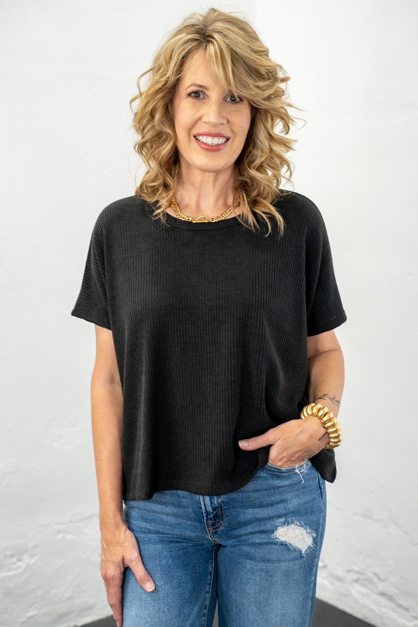 True Comfort Black Knit Top