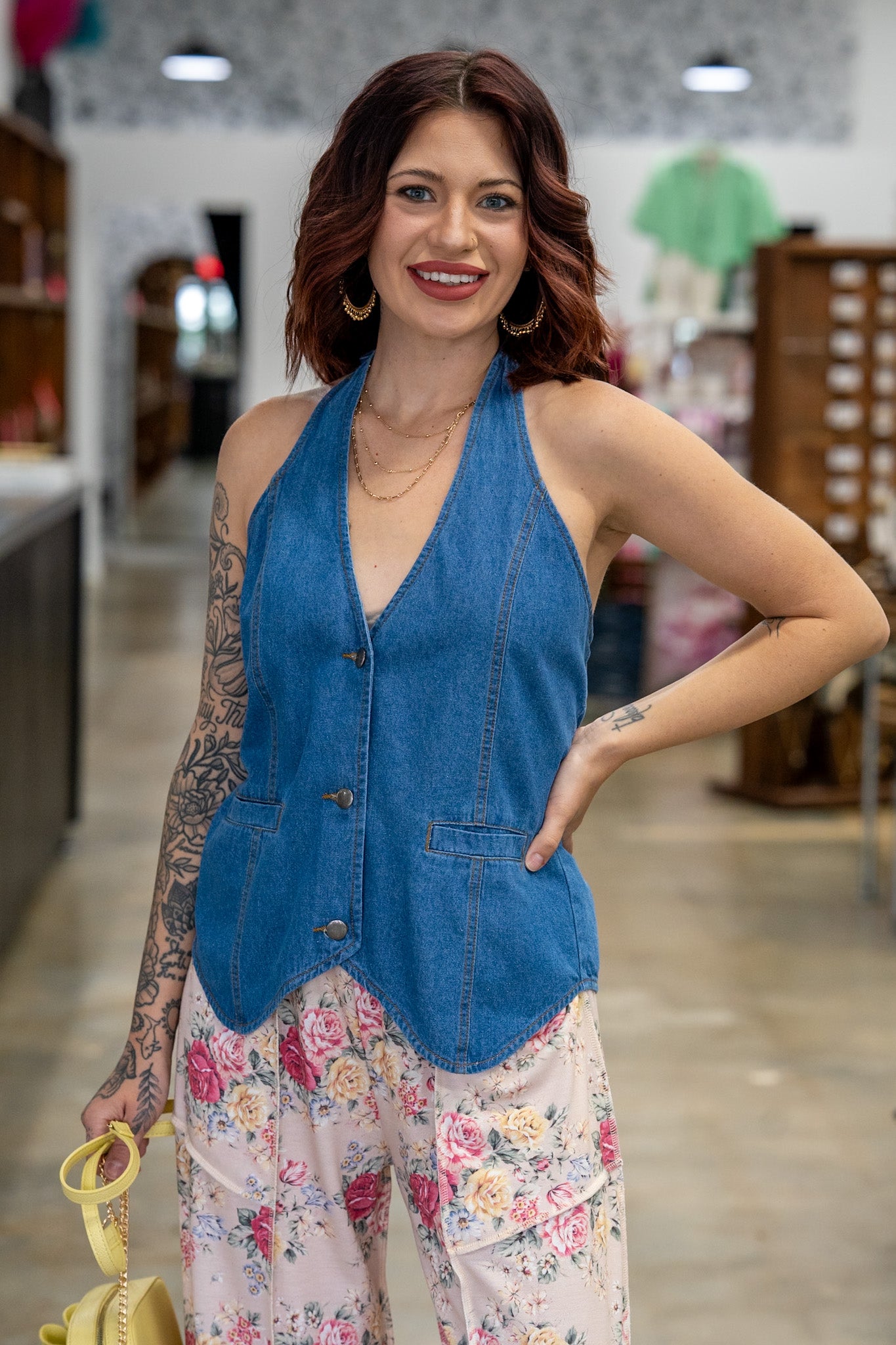 Delania Halter Denim Top