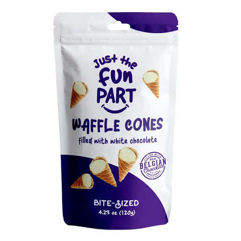 Just The Fun Part Waffle Cones, Strawberry White Chocolate, Bite-Sized - 4.23 oz