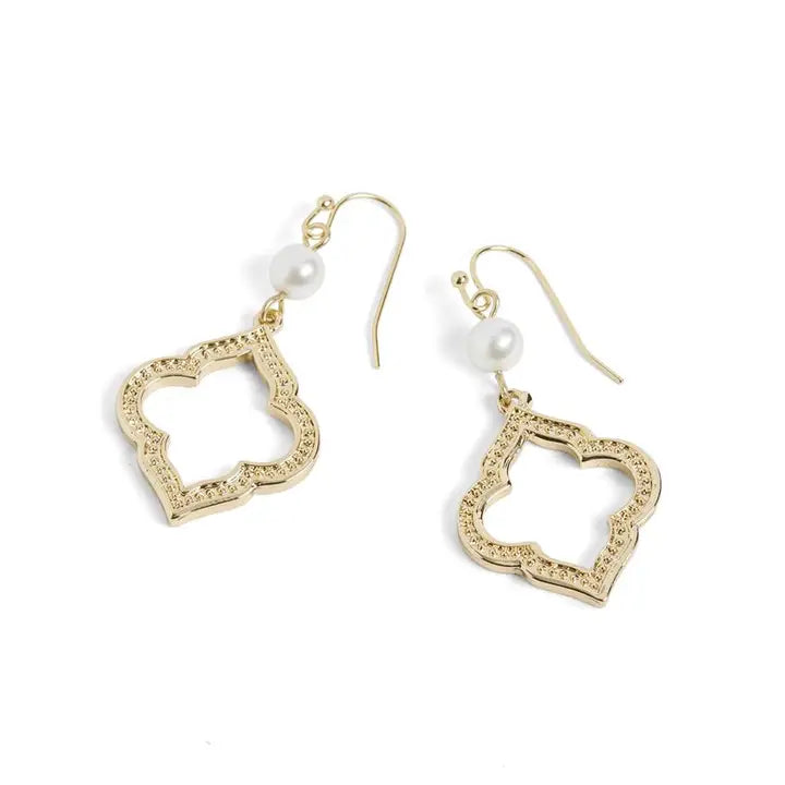 Gold Ogee & Pearl Earrings