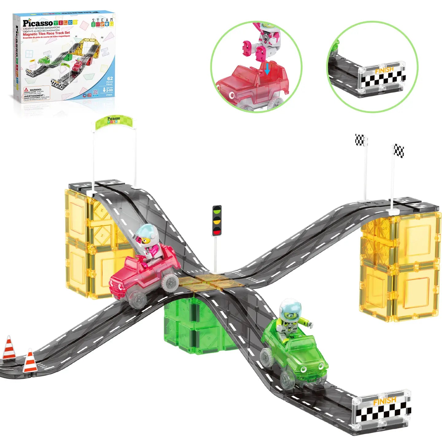 62pc Race Car Track Slider Racing Building Set