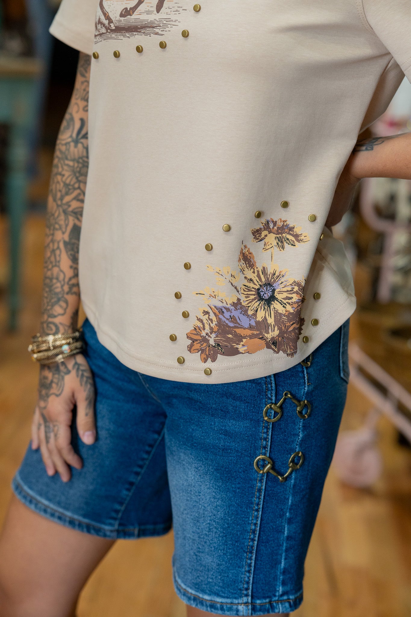 Floral Stud Western Top