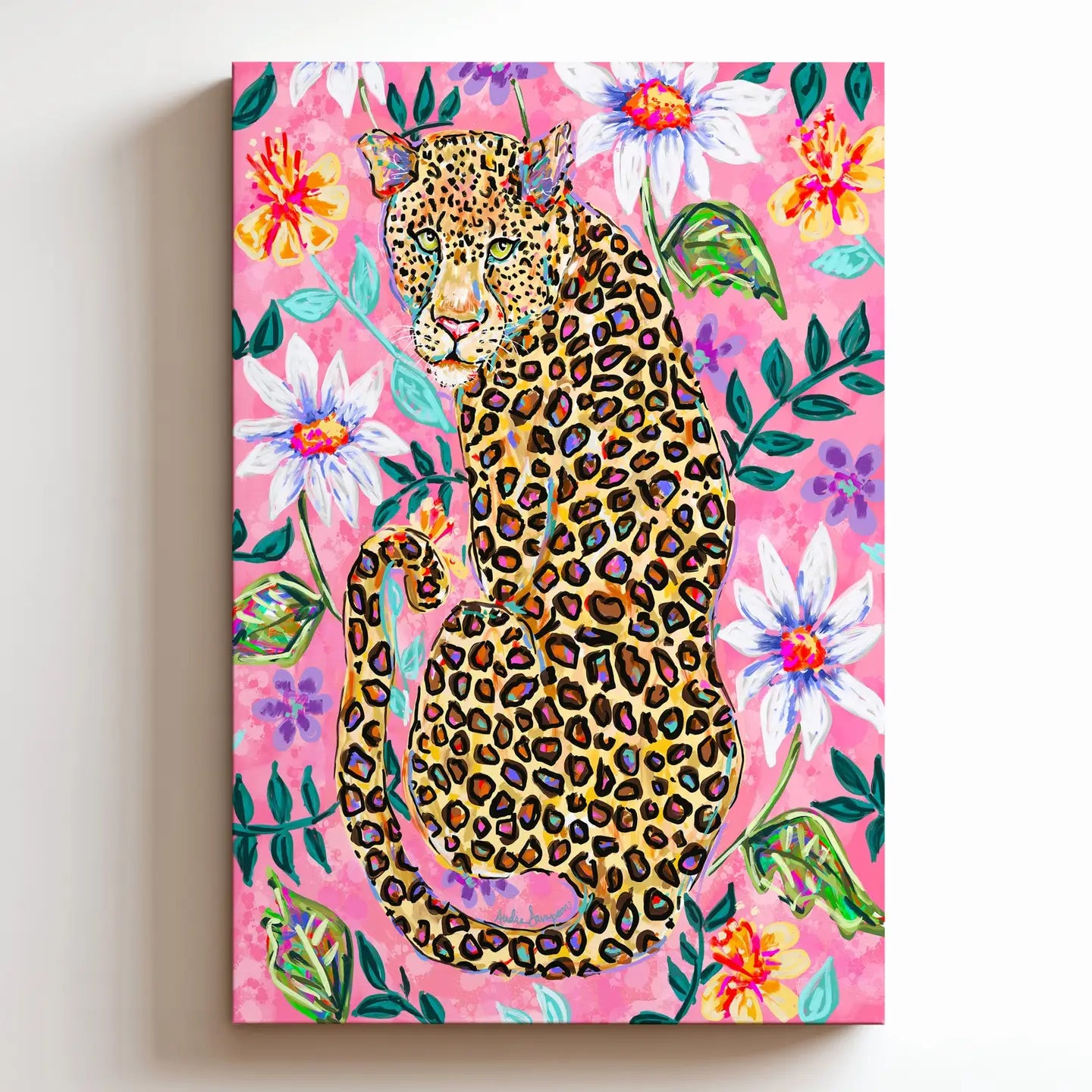 Leopard & Flowers Canvas Art