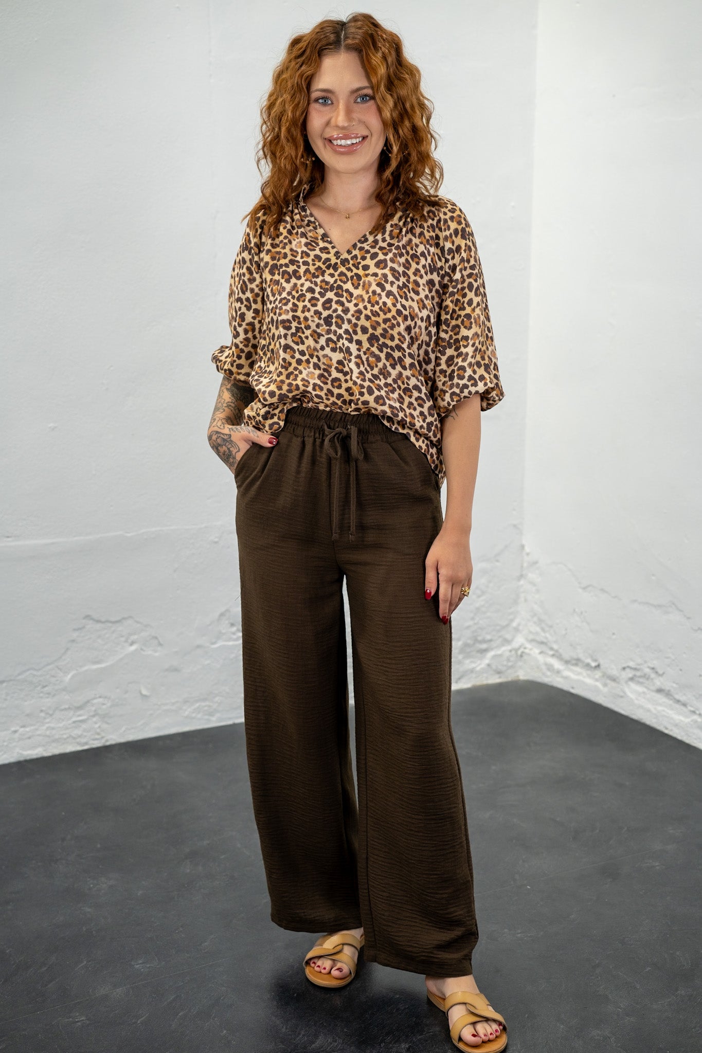 Leigh Brown Crepe Pants